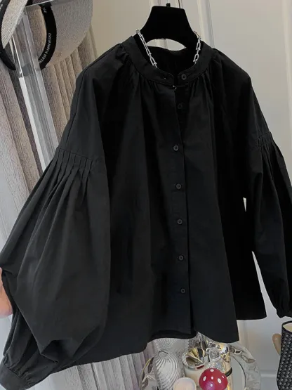 レトロフレンチ ギャザー入りパフスリーブゆったりブラウス