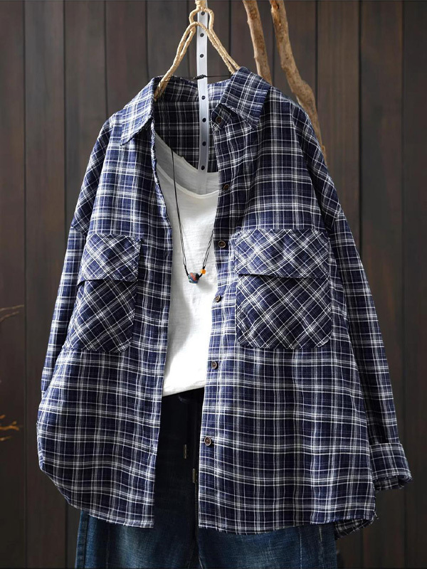 ゆったりシルエットチェック柄シャツ