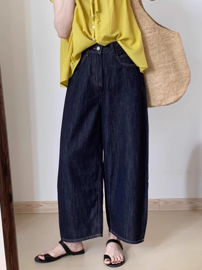 「身長147cm以上向け」小柄さん向けハイウエストゆったりデニムバナナパンツ