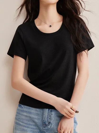 リヨセル×リネン素材すっきり見え半袖Tシャツ