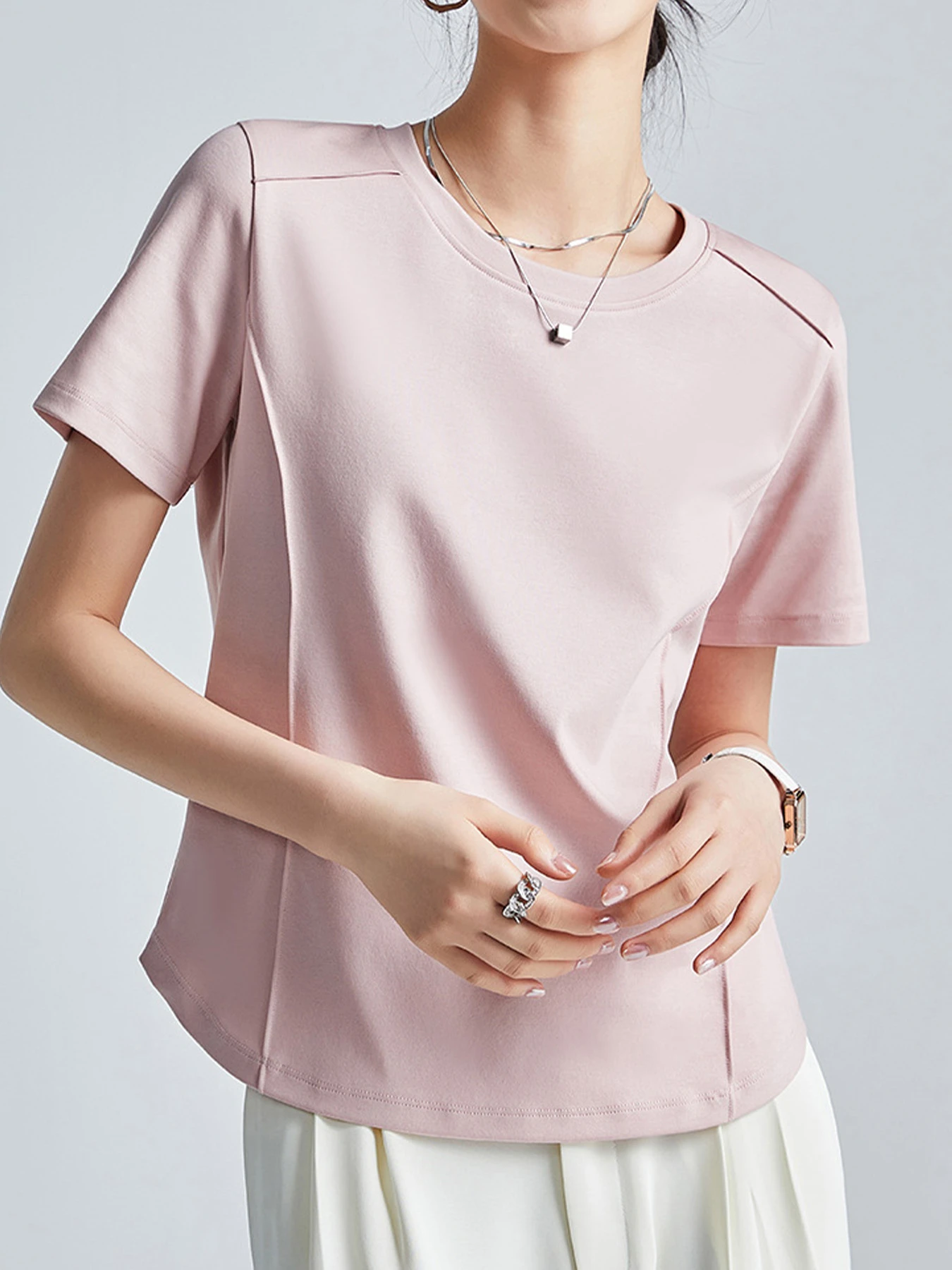シルケットコットン素材クルーネック半袖Tシャツ