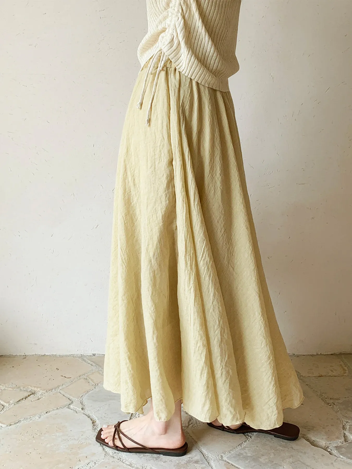 「身長152cm以上向け」コットンリネンフレアスカート