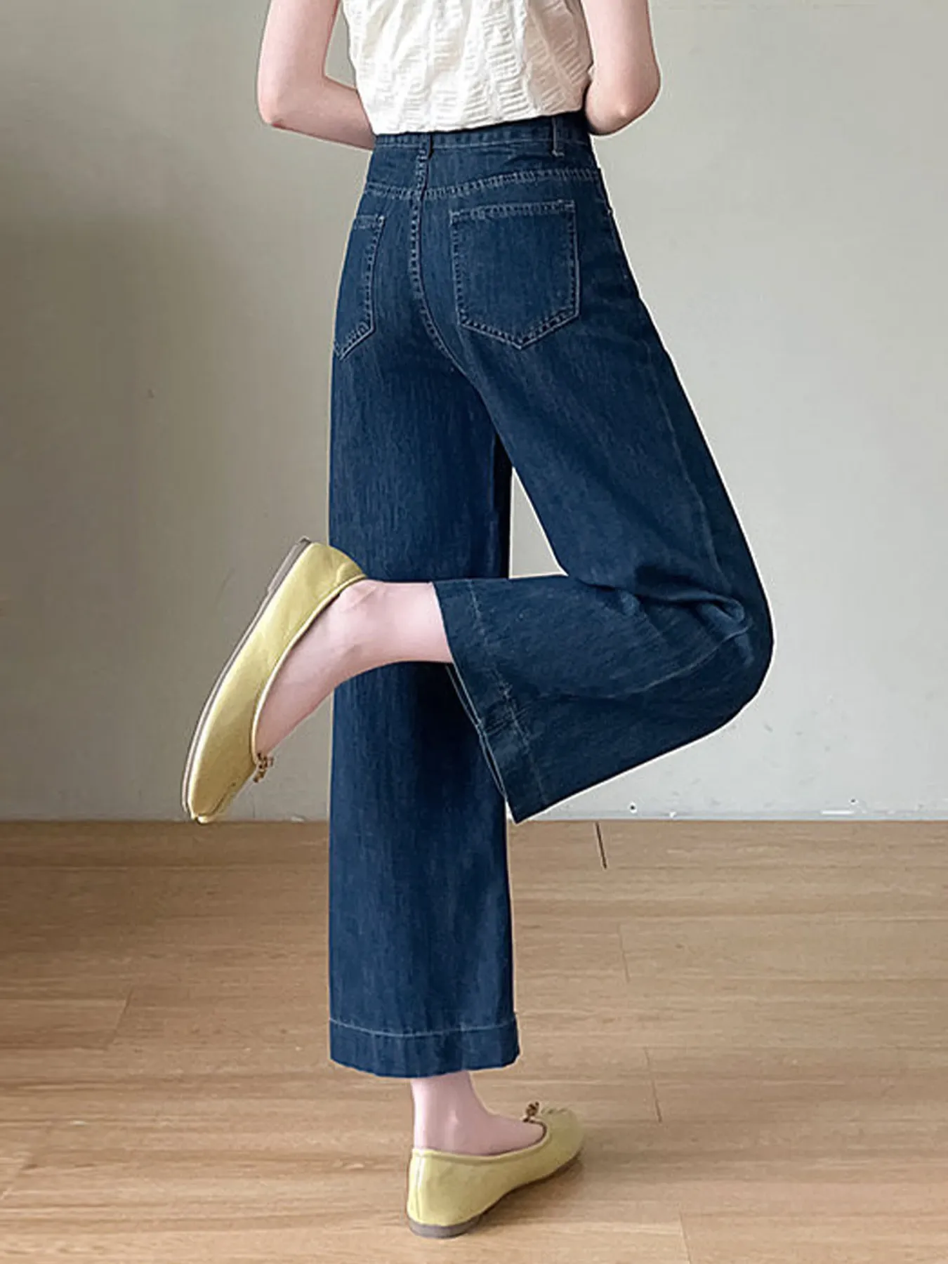 低身長向けハイウエスト細見えストレートデニムパンツ