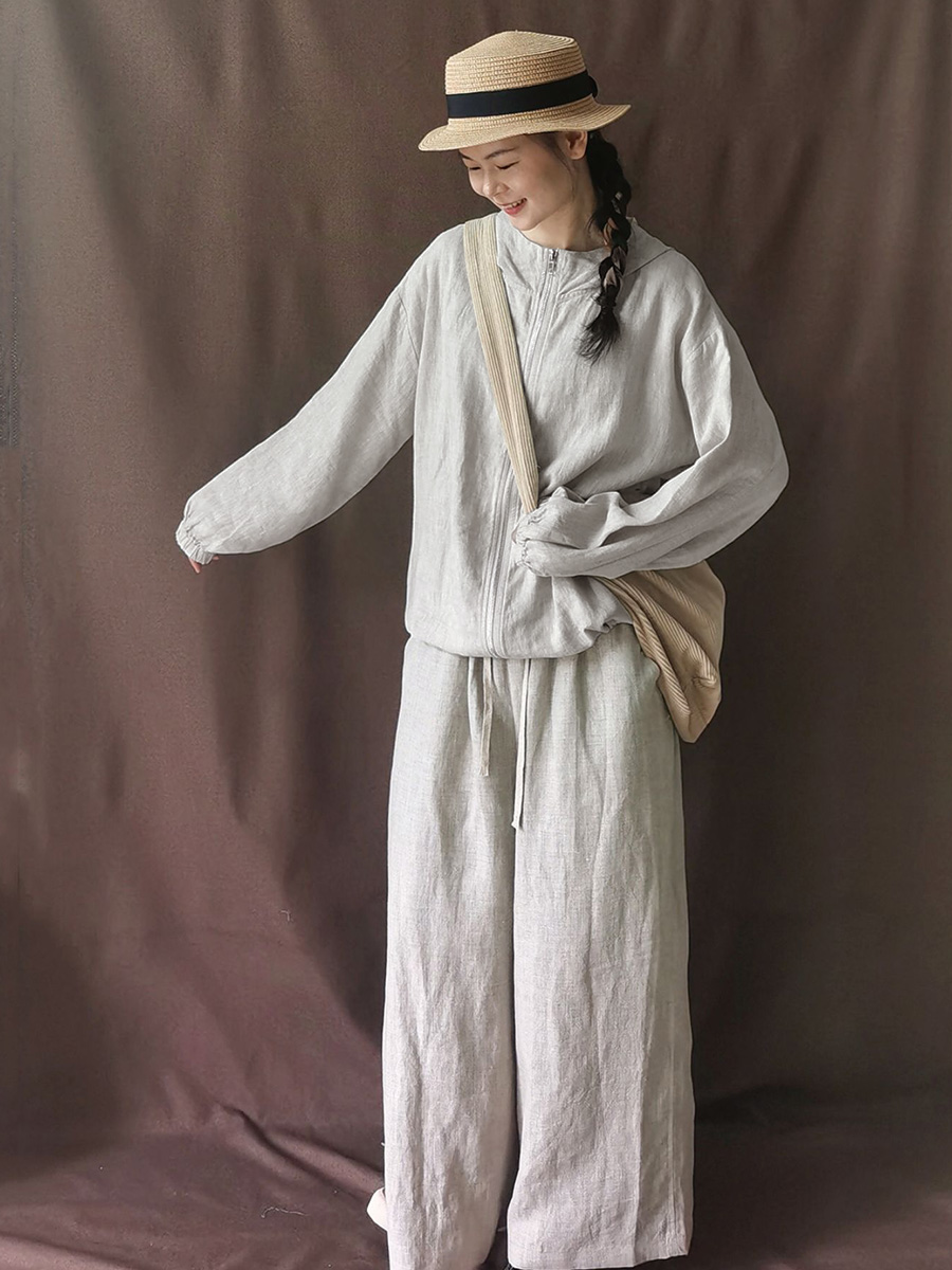 薄手コットンリネンUV対策フード付きアウター-Sodemai