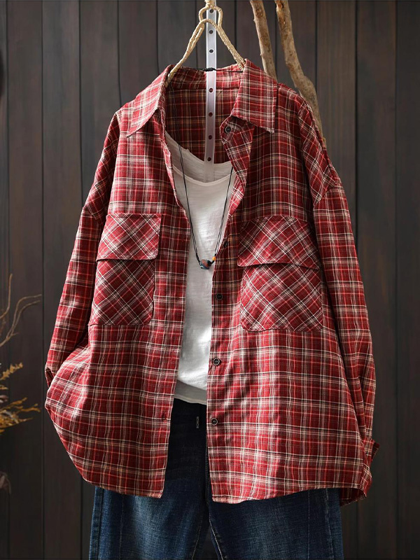 ゆったりシルエットチェック柄シャツ