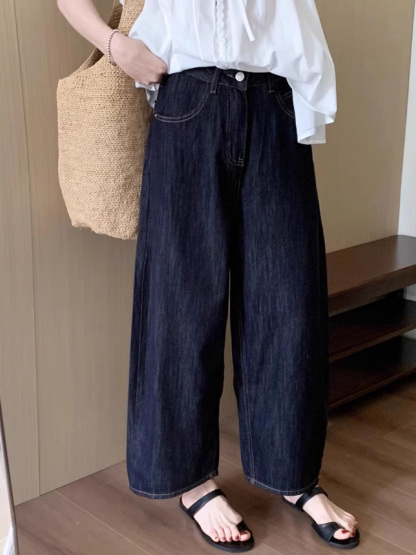 「身長147cm以上向け」小柄さん向けハイウエストゆったりデニムバナナパンツ