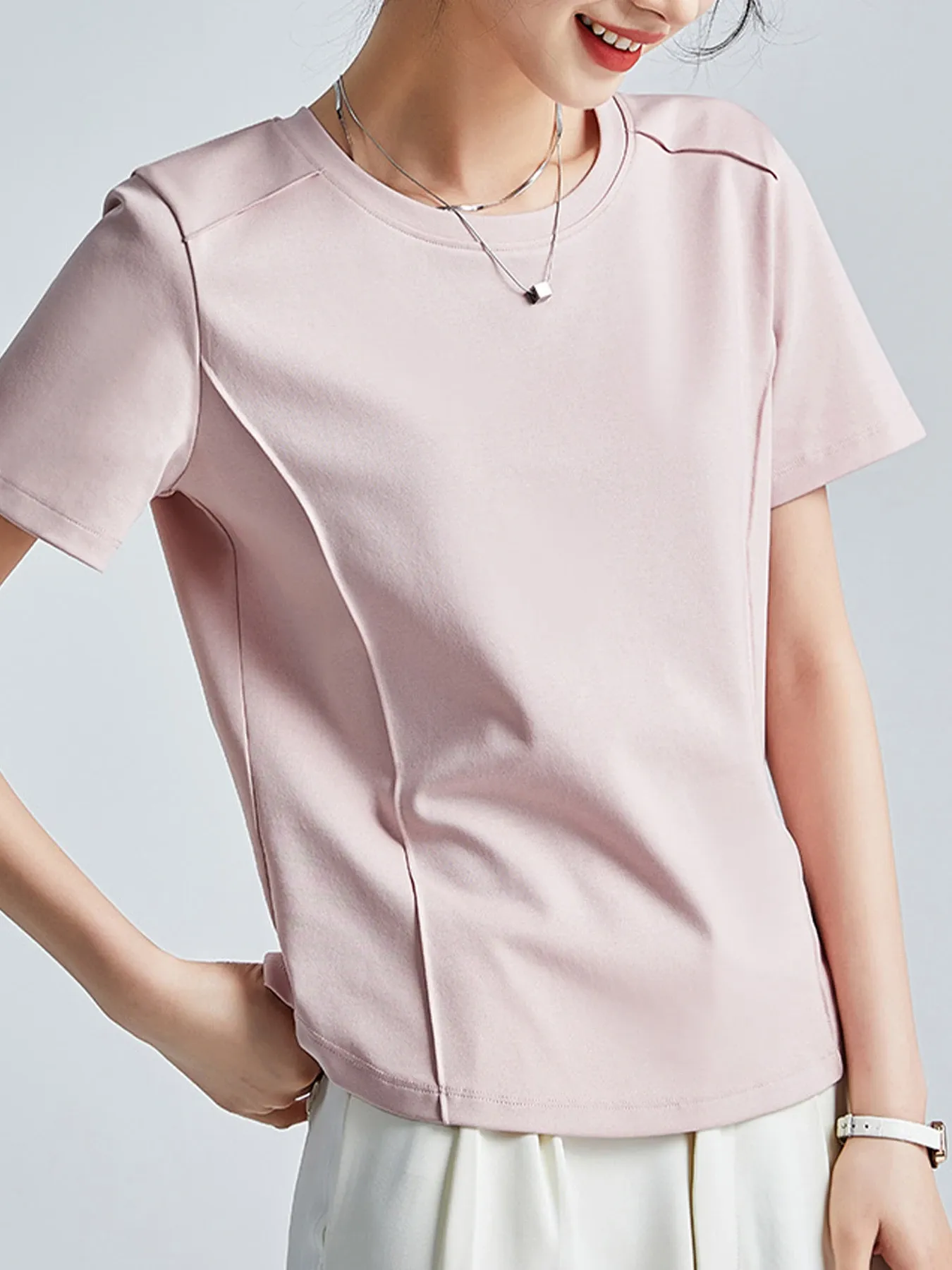 シルケットコットン素材クルーネック半袖Tシャツ