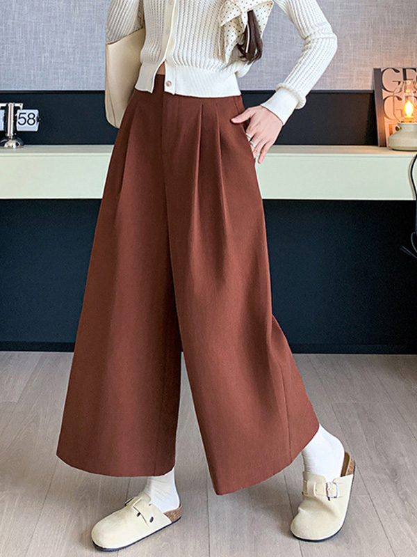 ゆったりハイウエスト細見えワイドパンツ