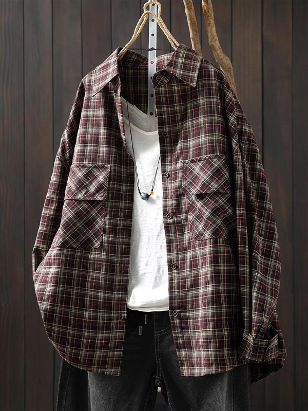 ゆったりシルエットチェック柄シャツ