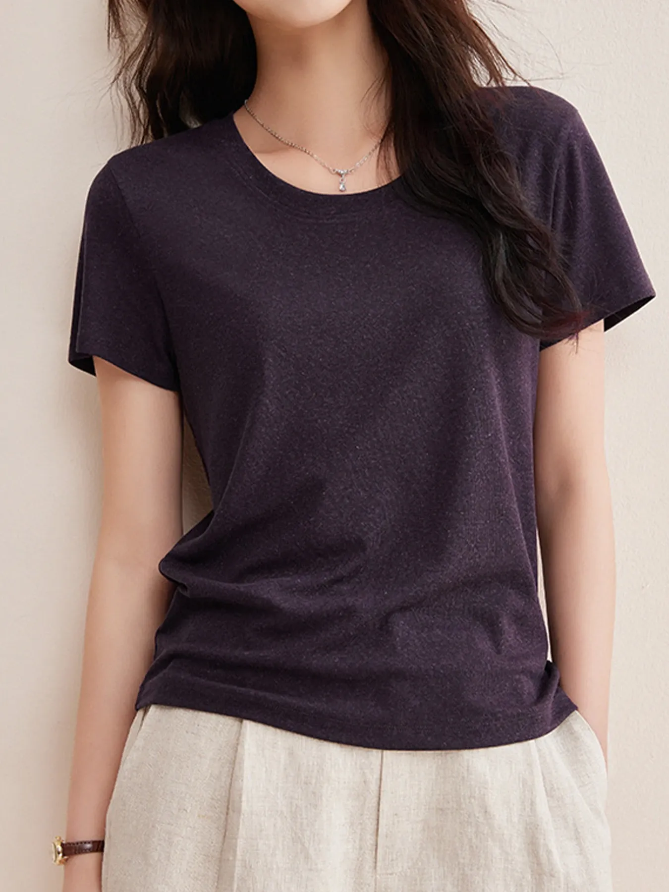 リヨセル×リネン素材すっきり見え半袖Tシャツ