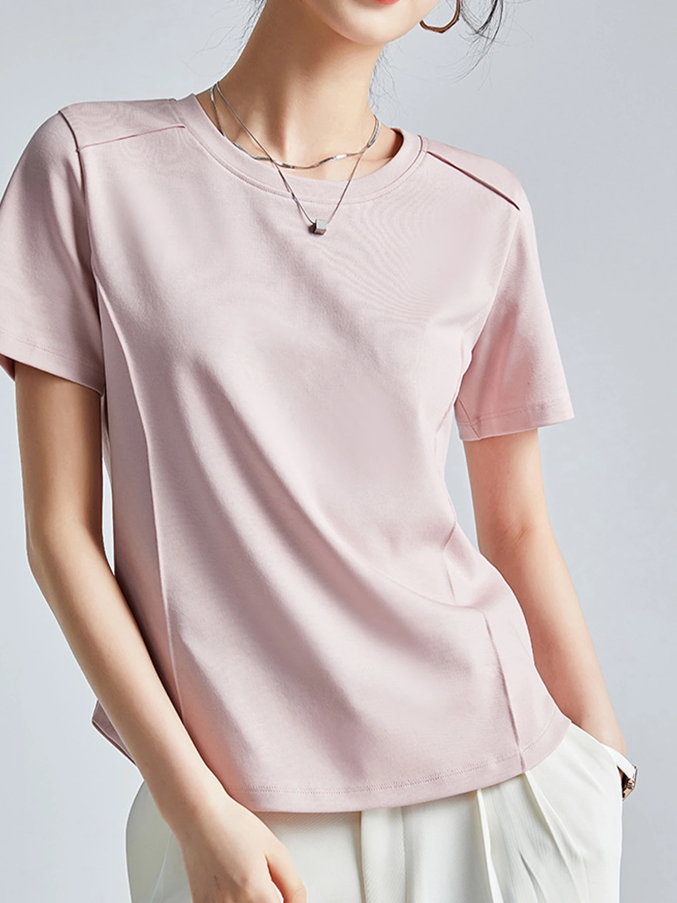 シルケットコットン素材クルーネック半袖Tシャツ