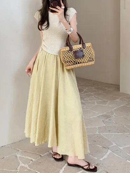 「身長152cm以上向け」コットンリネンフレアスカート