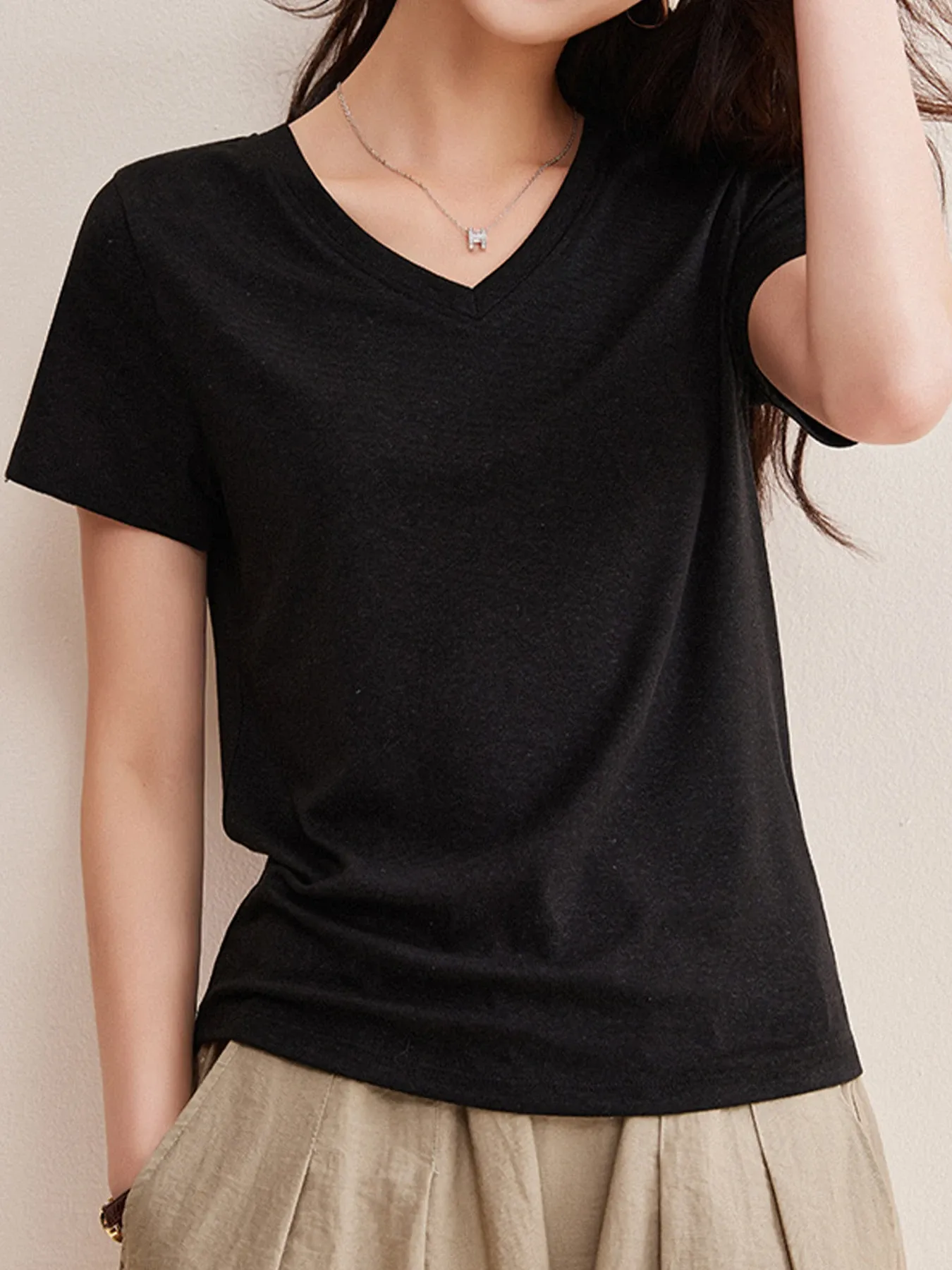 ヴィンテージライクなリヨセルリネン半袖Tシャツ