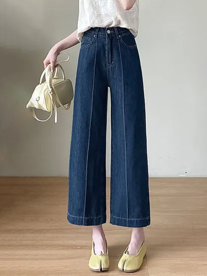低身長向けハイウエスト細見えストレートデニムパンツ