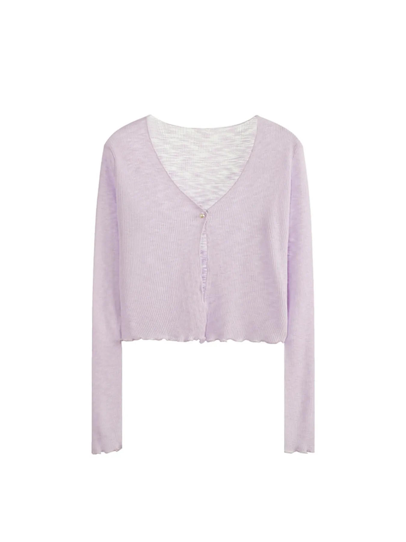 薄手UVカットフリル付きニットカーディガン