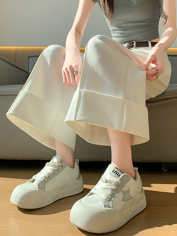 ゆったりハイウエストロールアップワイドパンツ