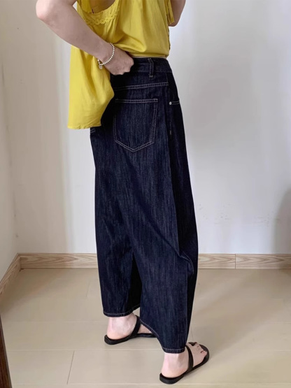 「身長147cm以上向け」小柄さん向けハイウエストゆったりデニムバナナパンツ