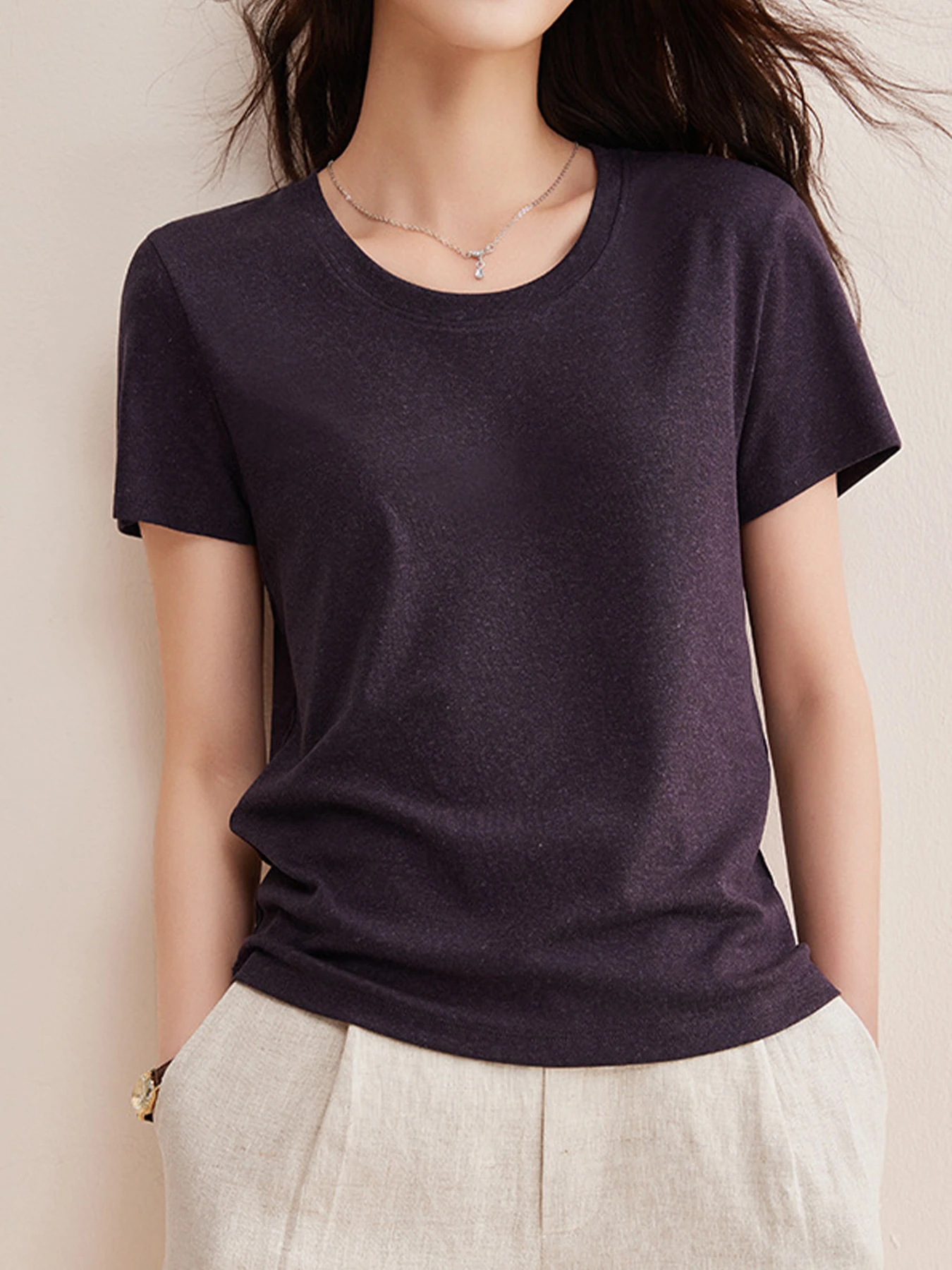 リヨセル×リネン素材すっきり見え半袖Tシャツ