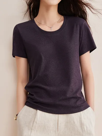 リヨセル×リネン素材すっきり見え半袖Tシャツ