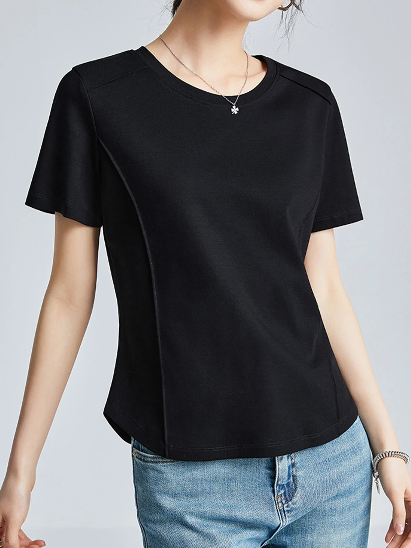シルケットコットン素材クルーネック半袖Tシャツ