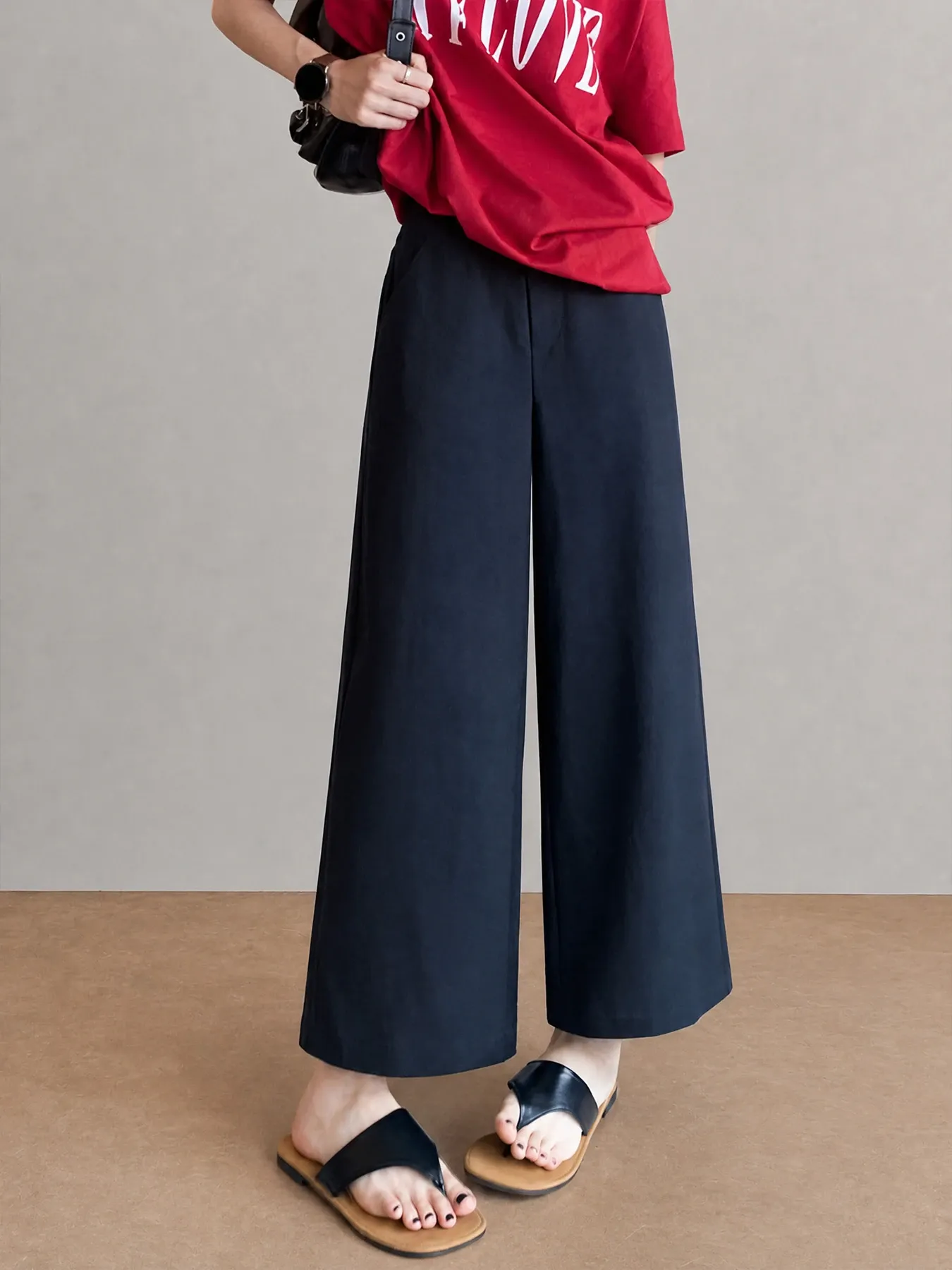 「身長150cm以上向け」ゆったりライセルアイスシルクストレートカジュアルパンツ
