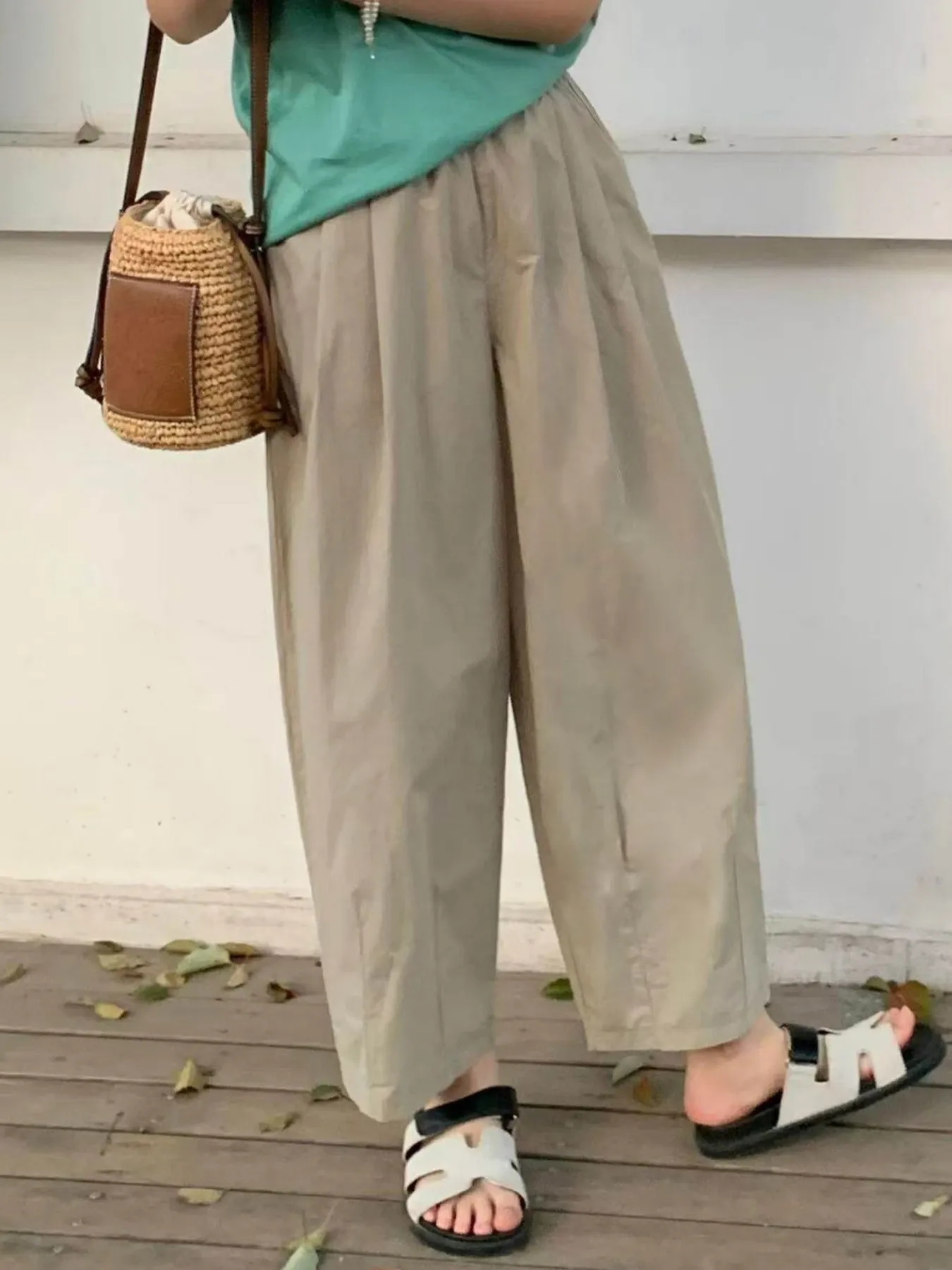 「身長145cm以上向け」ゆったり体型カバー薄手バルーンパンツ