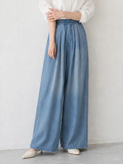 薄手リヨセル素材カジュアルなストレートデニムパンツ