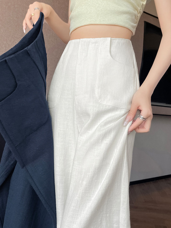 ハイウエスト薄手落ち感のあるカジュアルなストレートシルエットワイドパンツ