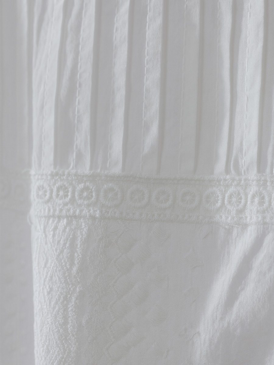 スタンドカラー無地刺繍コットンシャツ-Sodemai