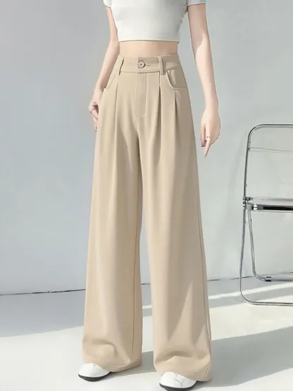 「身長150cm以上向け」高級感あふれる細見えストレートワイドパンツ