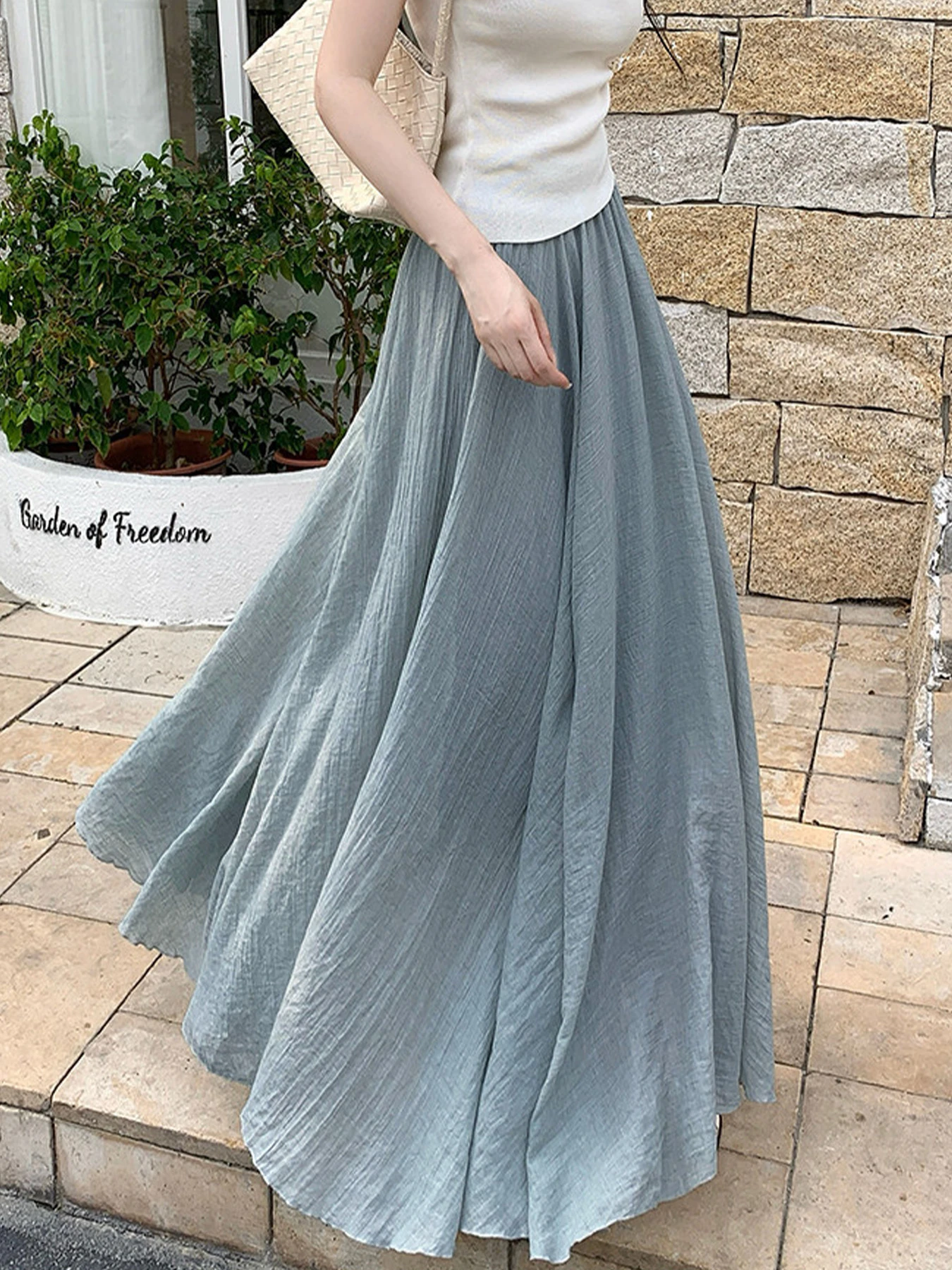 「身長152cm以上向け」コットンリネンフレアスカート
