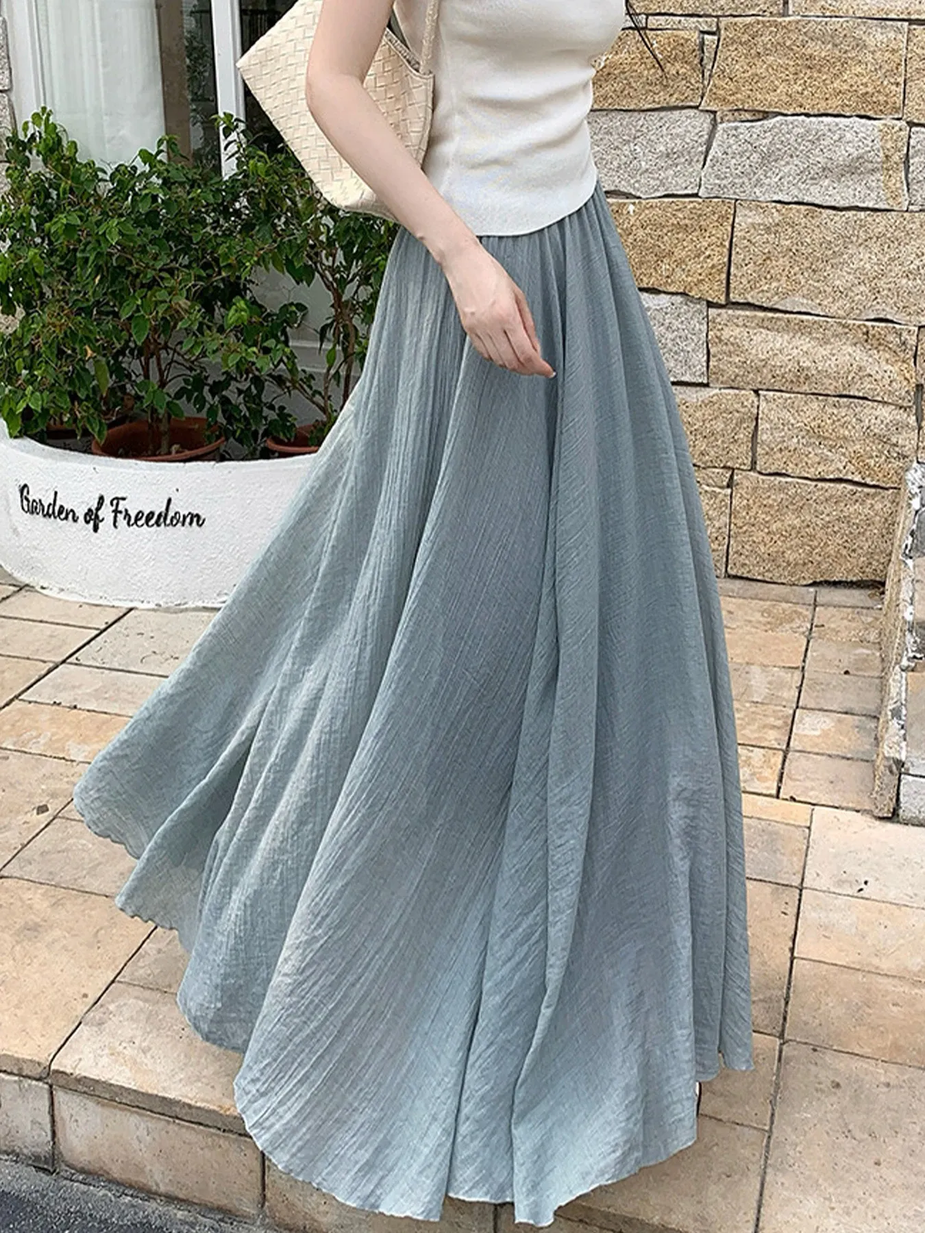 「身長152cm以上向け」コットンリネンフレアスカート
