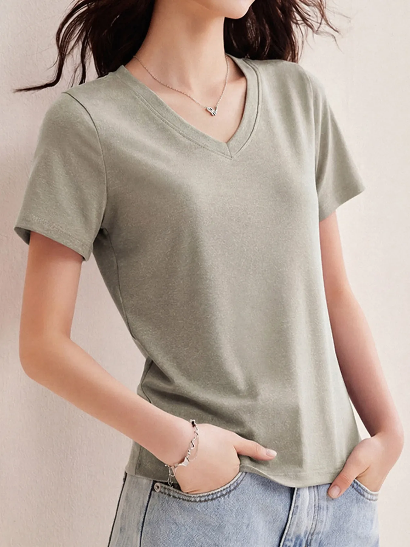 ヴィンテージライクなリヨセルリネン半袖Tシャツ