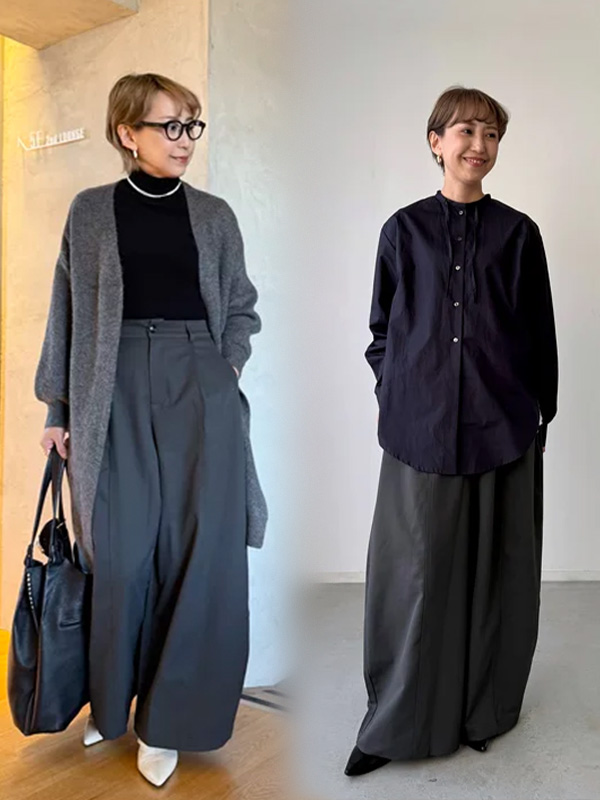 「身長152cm向け」新作抜け感のあるゆったりカーブラインワイドパンツ