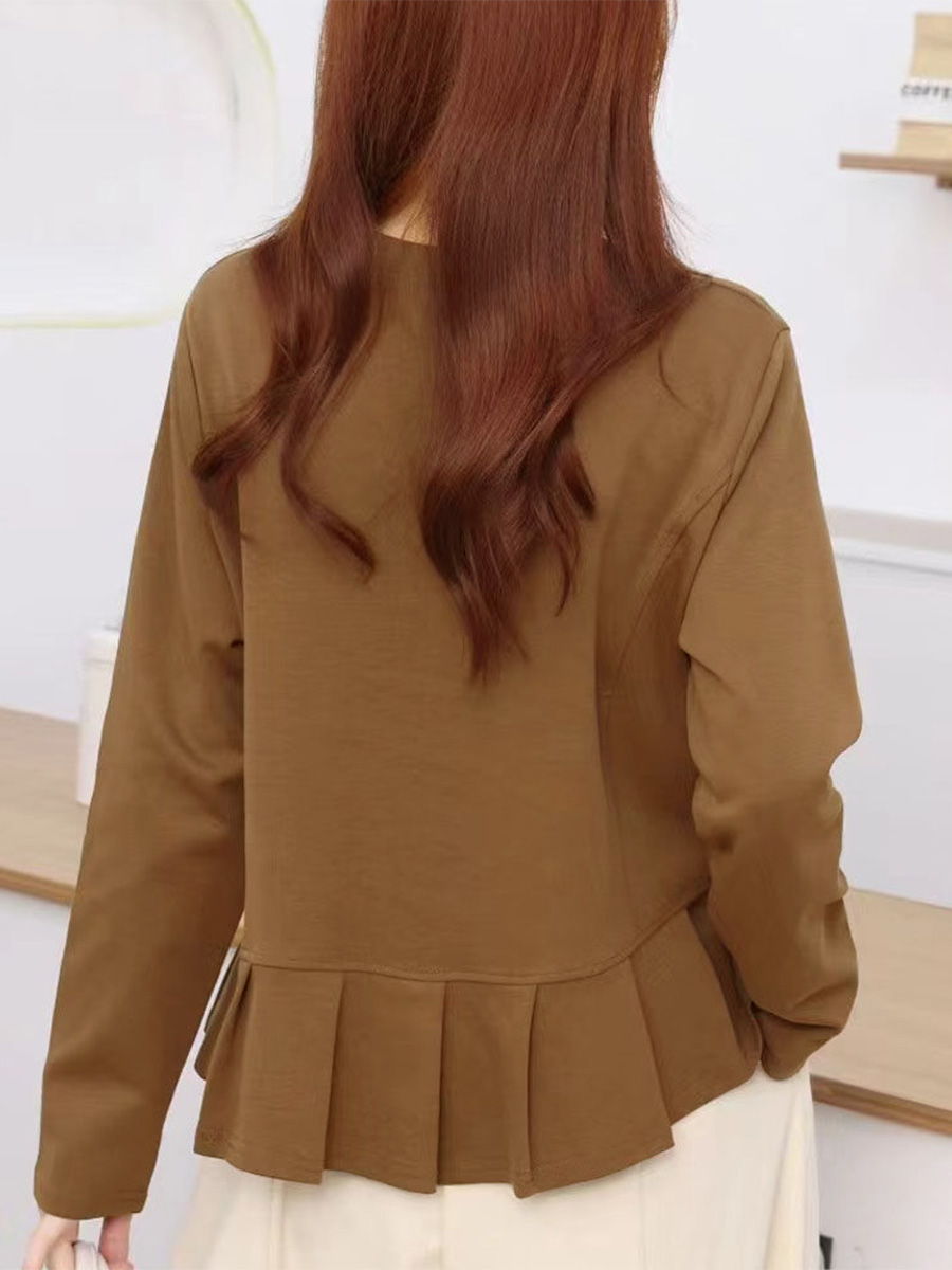 無地ソフトなアシンメトリーデザイン長袖Tシャツ