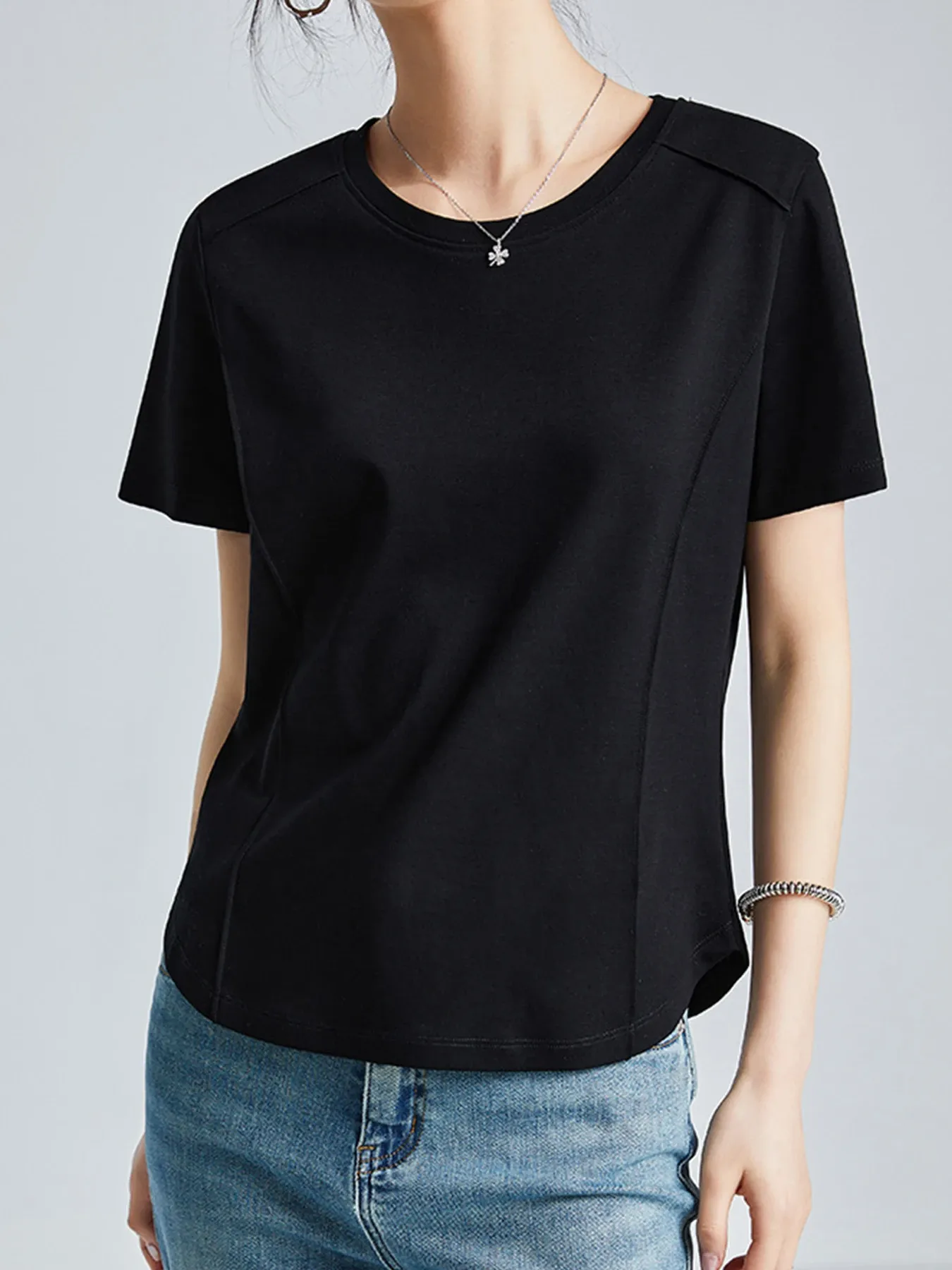 シルケットコットン素材クルーネック半袖Tシャツ