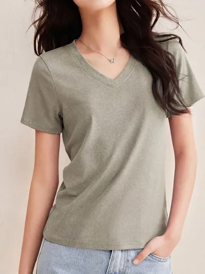 ヴィンテージライクなリヨセルリネン半袖Tシャツ