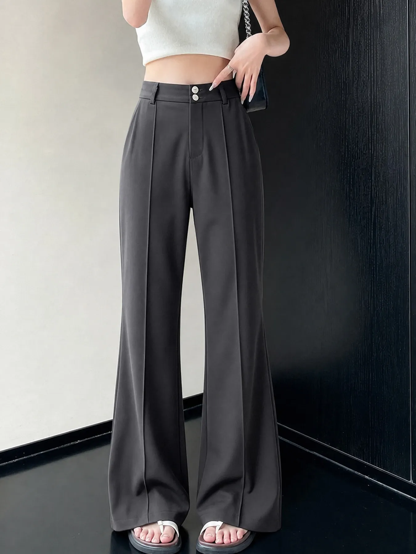 「身長145cm以上向け」低身長さん向け冷感 ハイウエスト すっきり見え微フレアカジュアルパンツ