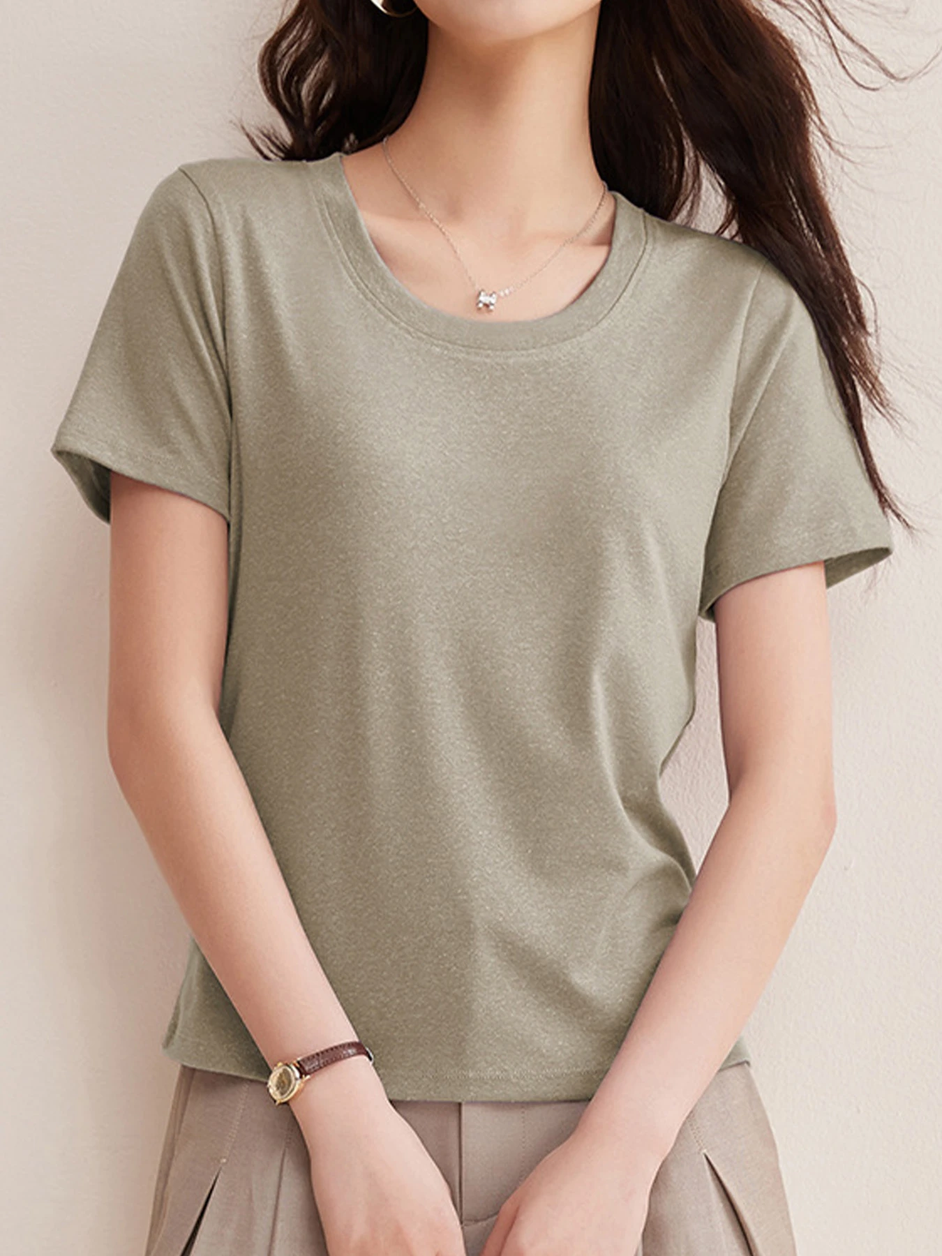 リヨセル×リネン素材すっきり見え半袖Tシャツ