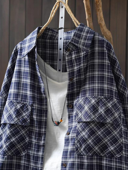 ゆったりシルエットチェック柄シャツ
