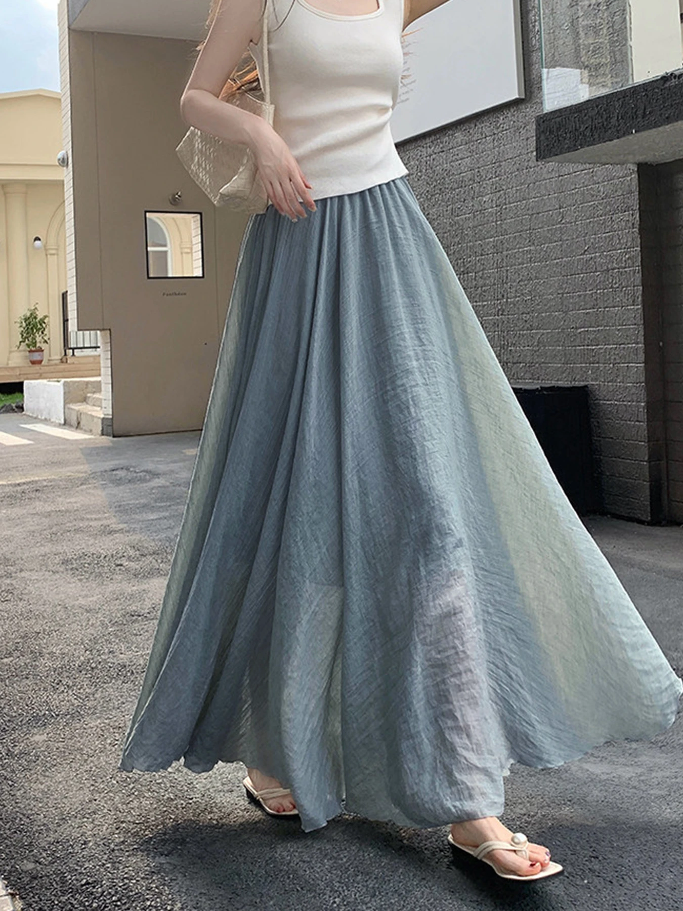 「身長152cm以上向け」コットンリネンフレアスカート