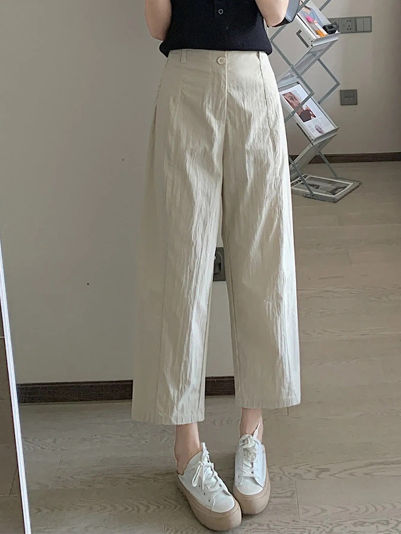 接触冷感速乾カジュアルなストレートパンツ