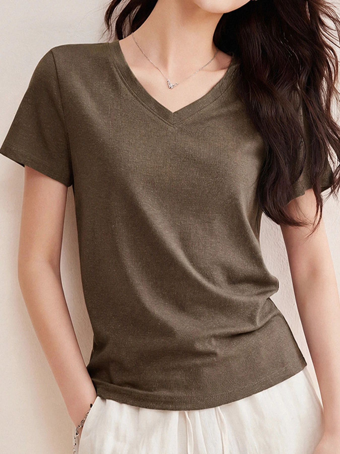 ヴィンテージライクなリヨセルリネン半袖Tシャツ