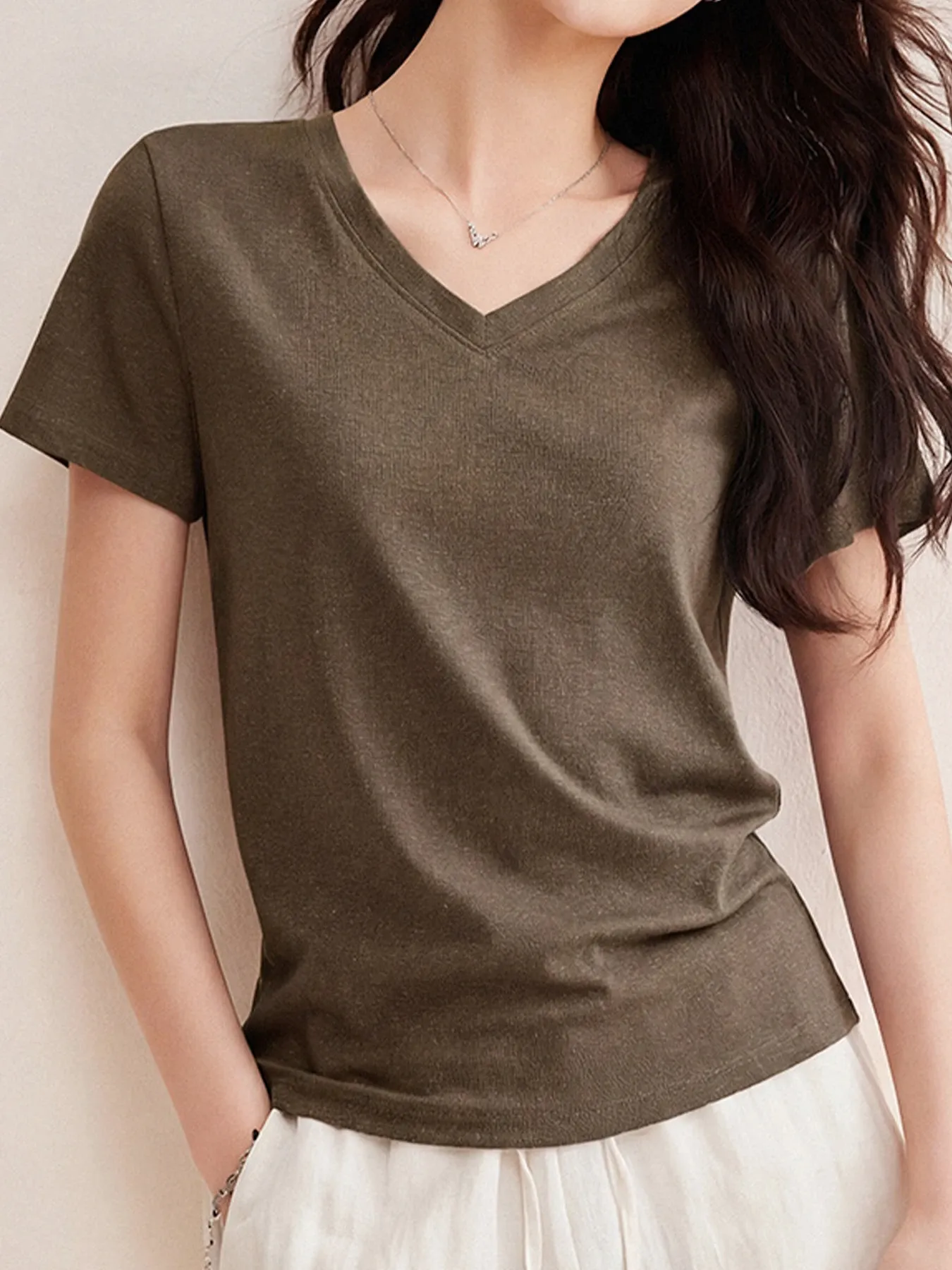 ヴィンテージライクなリヨセルリネン半袖Tシャツ