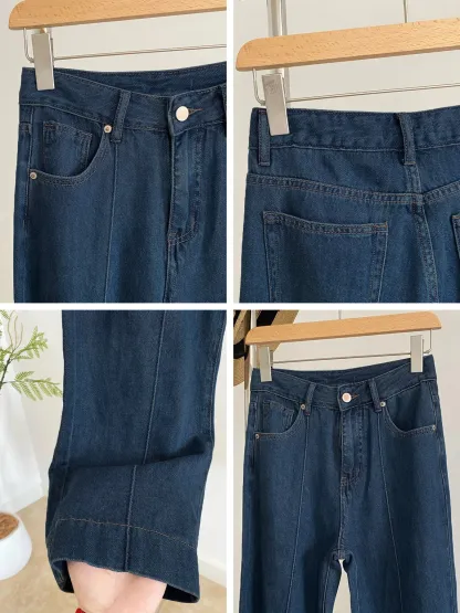 低身長向けハイウエスト細見えストレートデニムパンツ