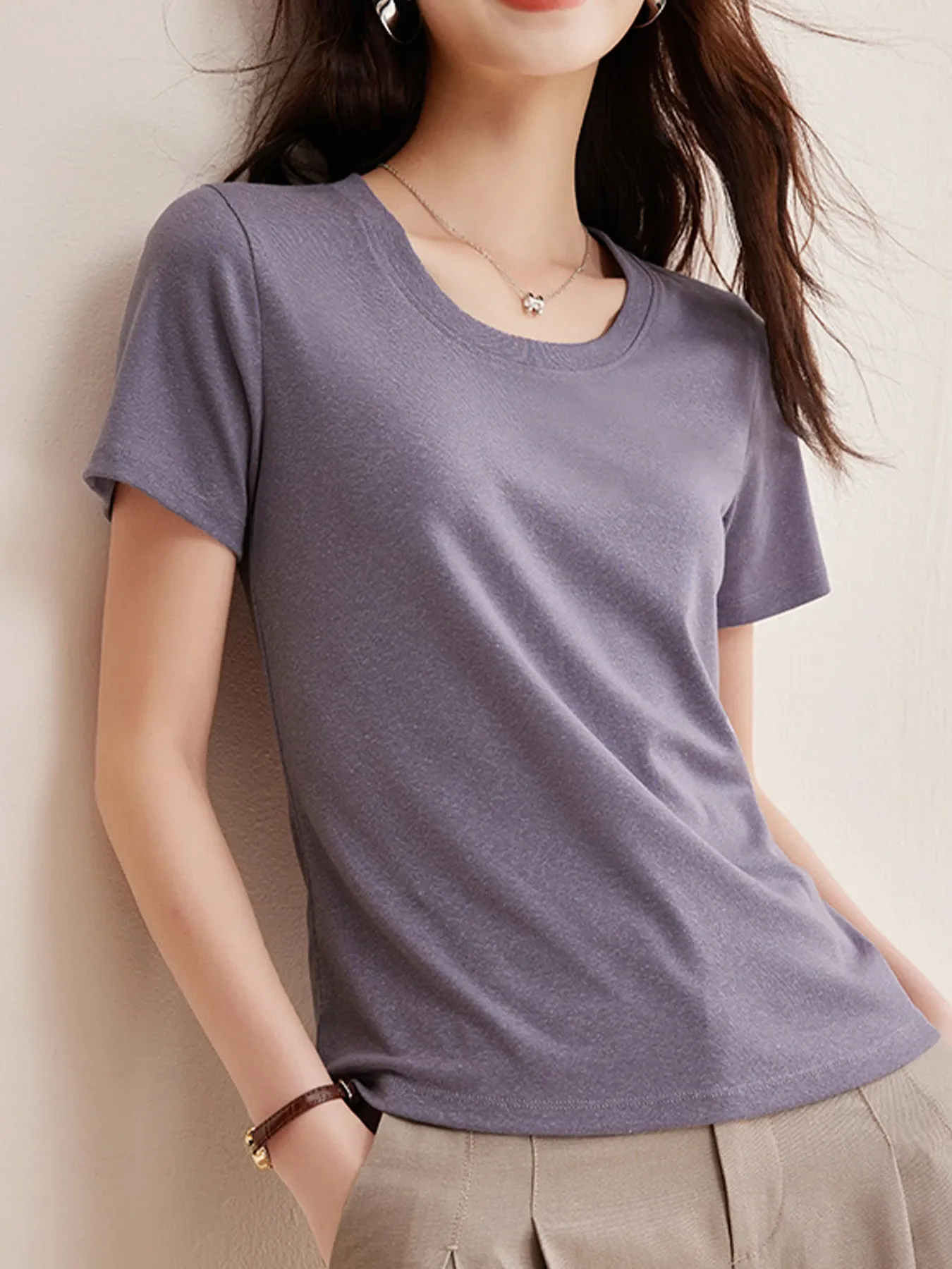 リヨセル×リネン素材すっきり見え半袖Tシャツ