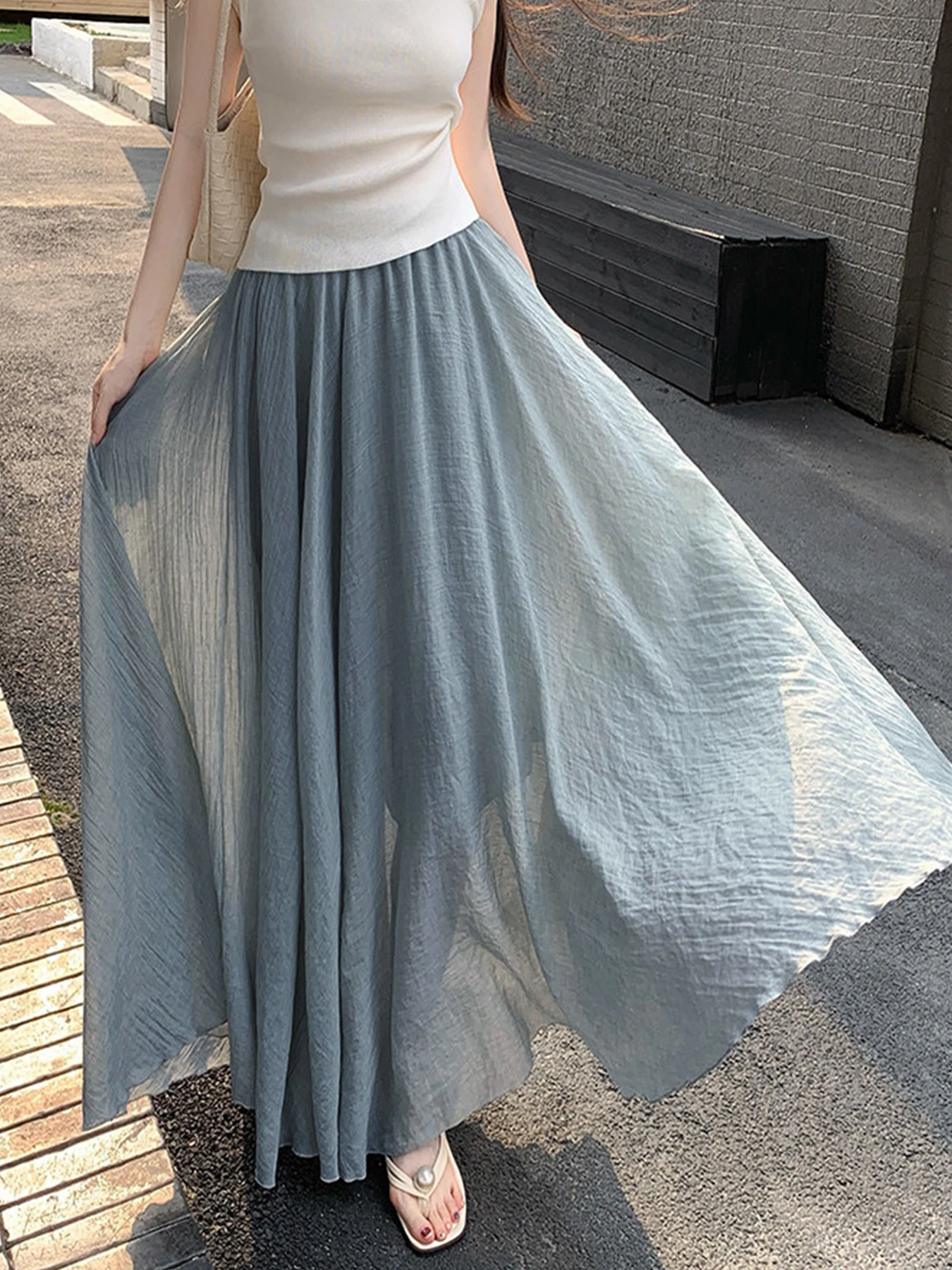 「身長152cm以上向け」コットンリネンフレアスカート