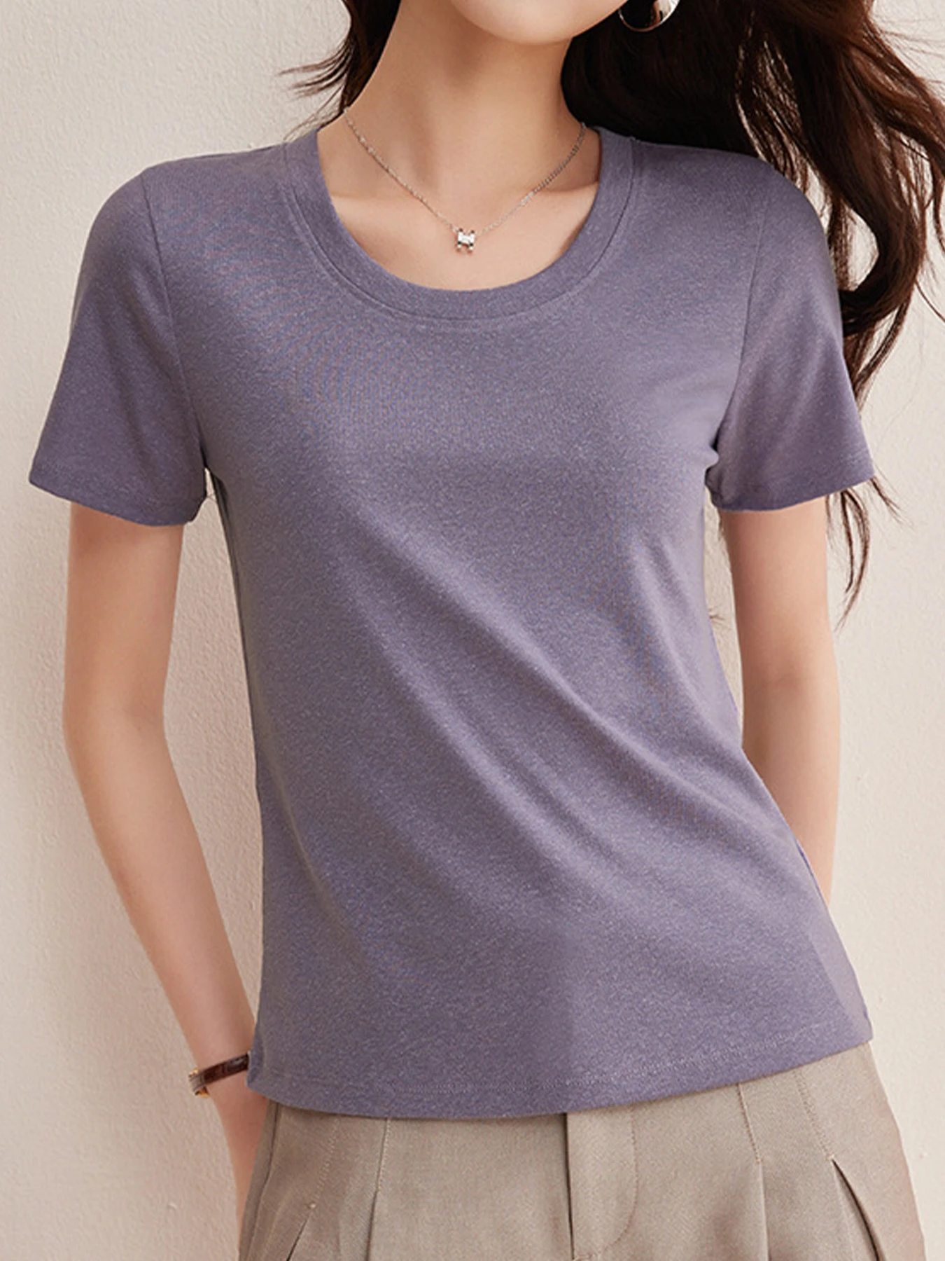 リヨセル×リネン素材すっきり見え半袖Tシャツ