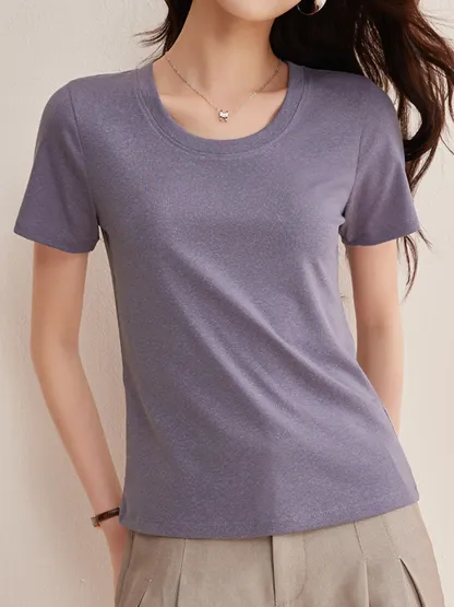 リヨセル×リネン素材すっきり見え半袖Tシャツ