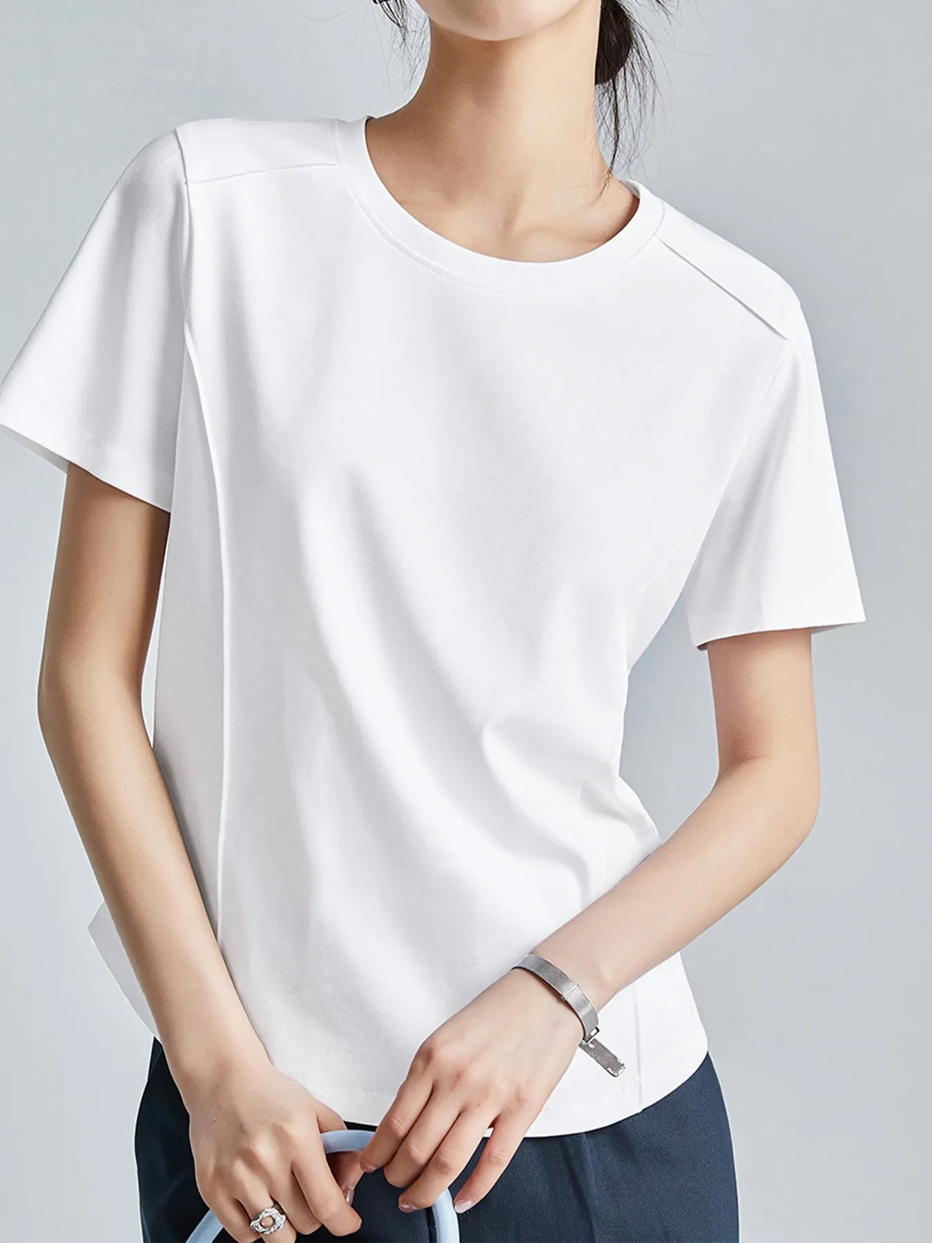 シルケットコットン素材クルーネック半袖Tシャツ